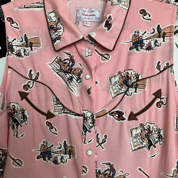 Panhandle Slim Vintage Western Shirt Pearl Snap Buttons Smile Pockets Pink L - Picture 6 of 6